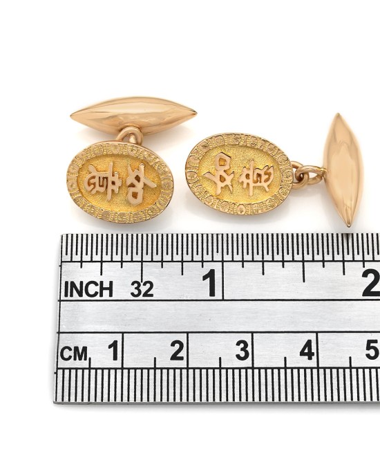 18KY Oval Cufflinks with Chinese Writing